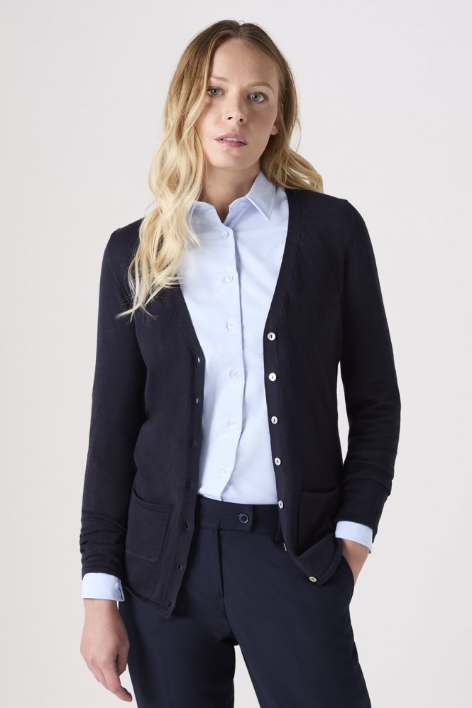 Ladies V Neck Cardigan Medium Navy H723