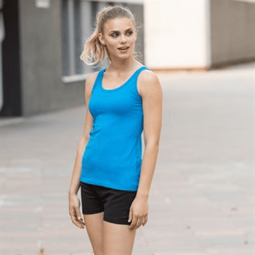 Ladies Modern Fit Stretch Tank Top Vest Top Black White Blue Fuschia SK103