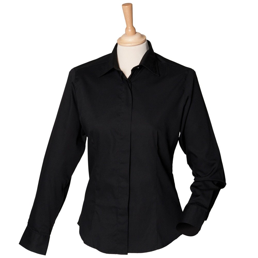 Ladies Long Sleeve Pinpoint Oxford Easy Care Work Shirt Smart Blouse H551