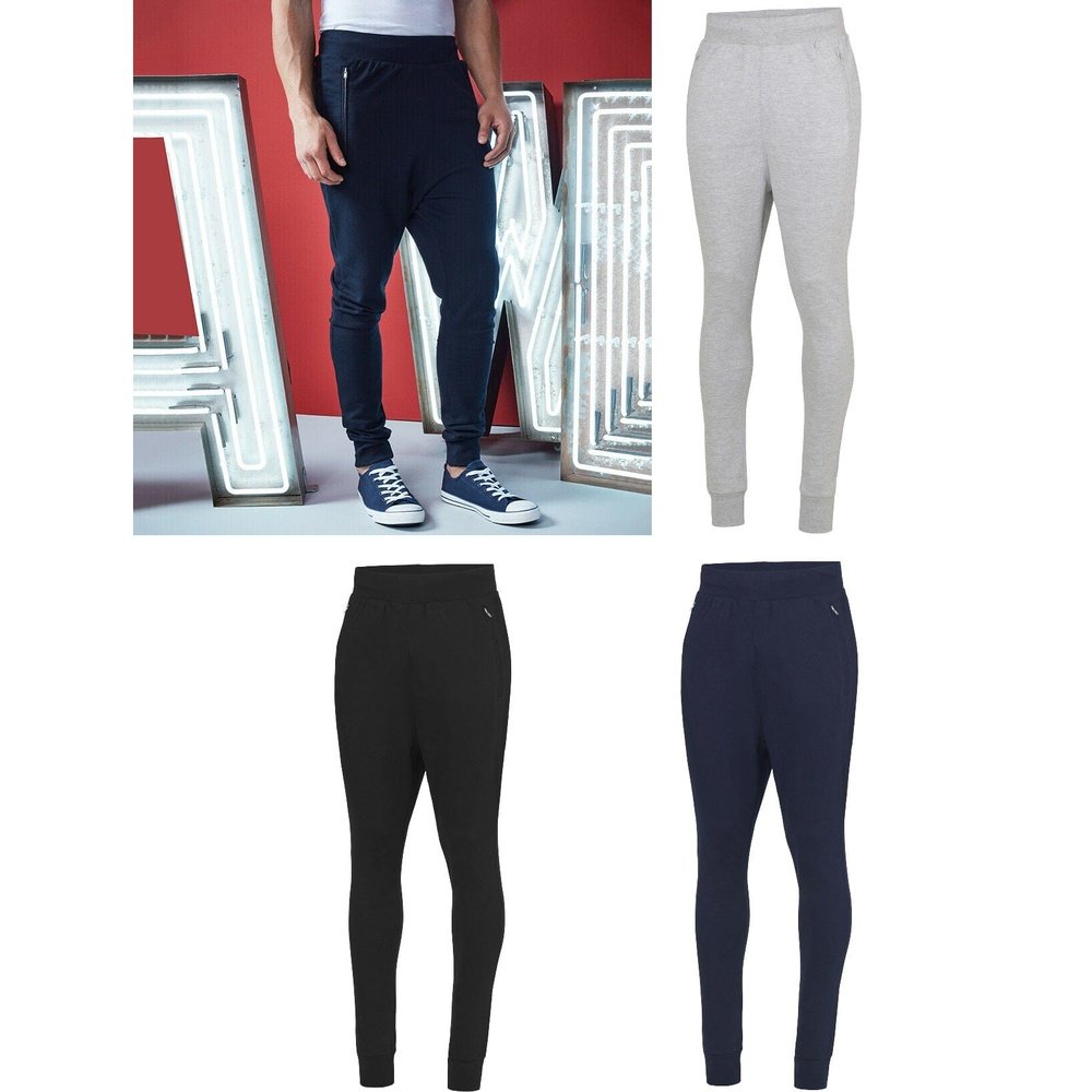AWDis Dropped Crotch Skinny Zipped Pockets Cotton Blend Jog pants Joggers JH073