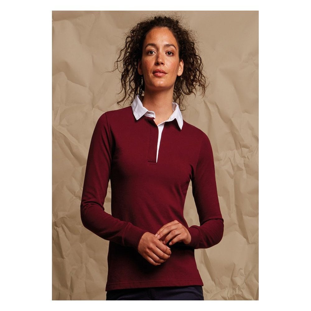 Front Row Womens Ladies Long Sleeve Plain Rugby Shirt FR101