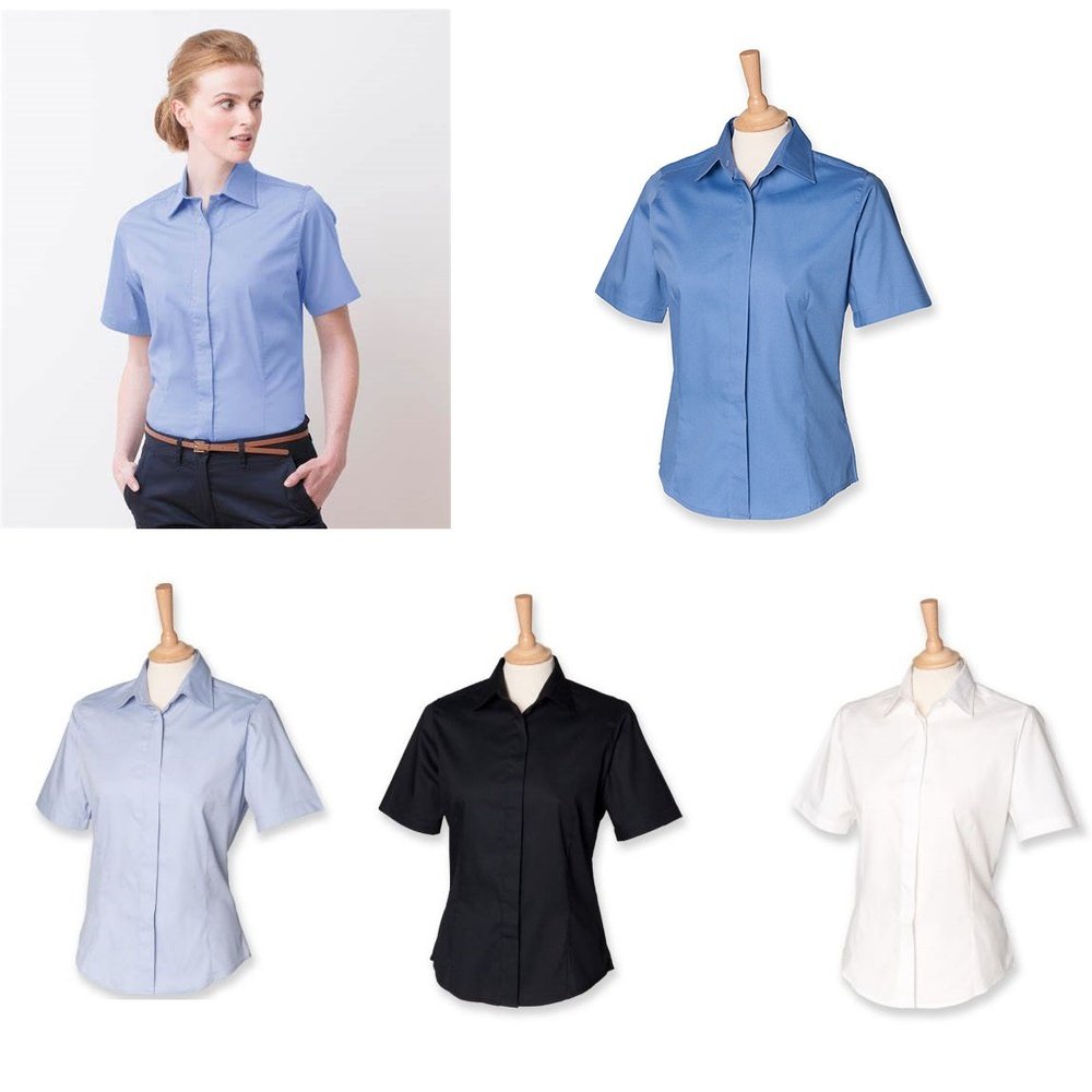 Ladies Henbury Short Sleeve Cotton Mix Easy Care Oxford Shirt Blouse H556