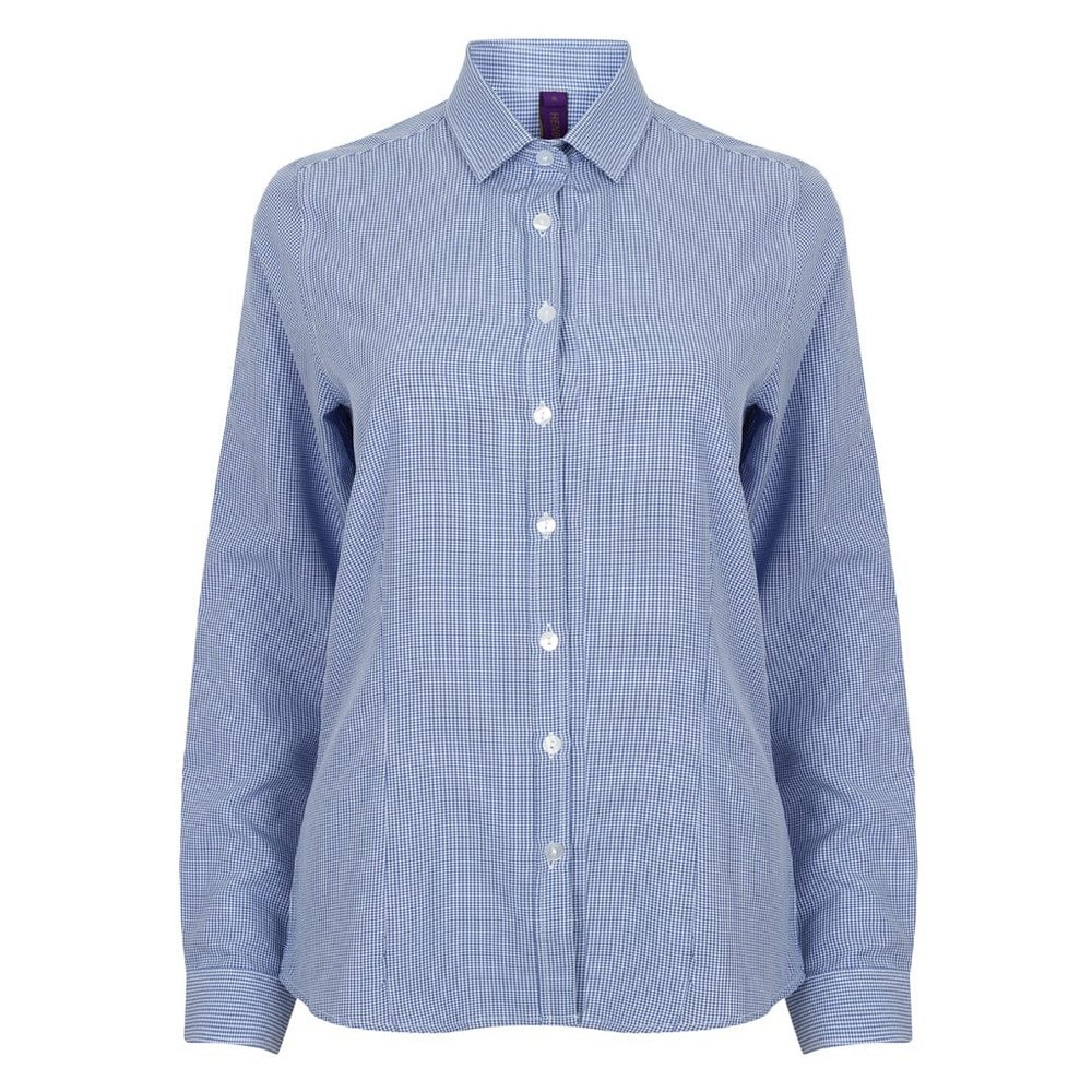 Ladies Long Sleeve Blue Gingham Easy Care Regular Fit Ladies Blouse H581