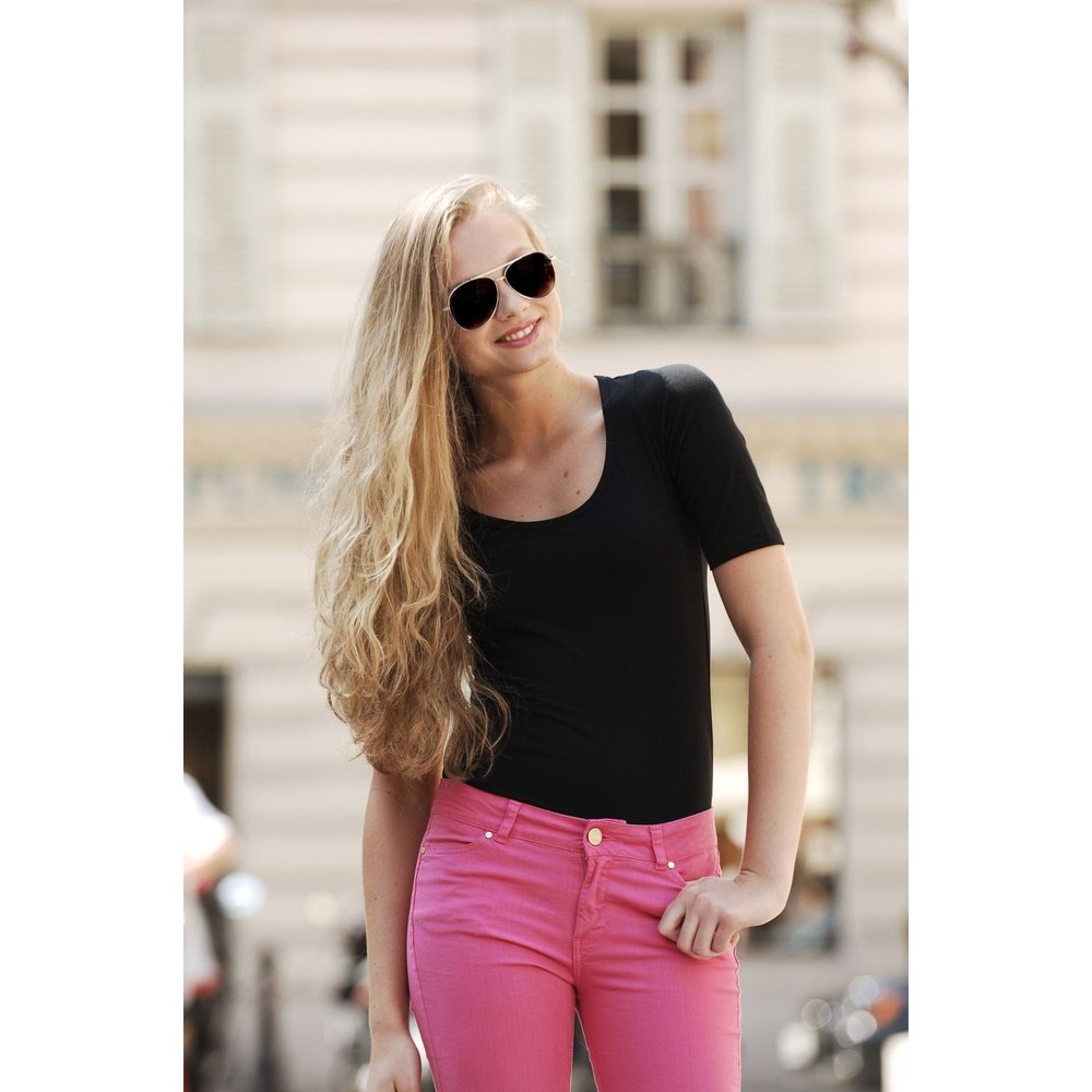 Ladies Black 3/4 Sleeves Cotton Bodysuit SK113