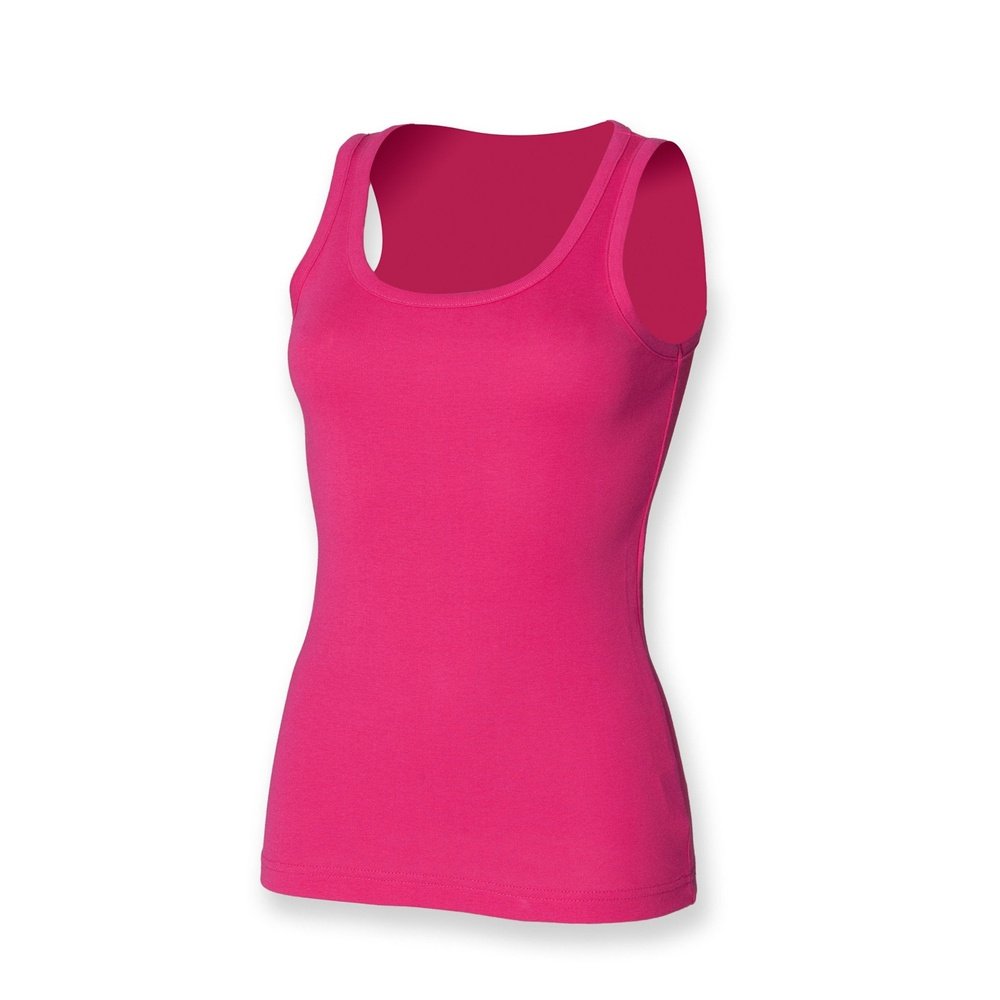 Ladies Cotton Rib Vest Tank Top Womens T-Shirt Black White Pink SK303