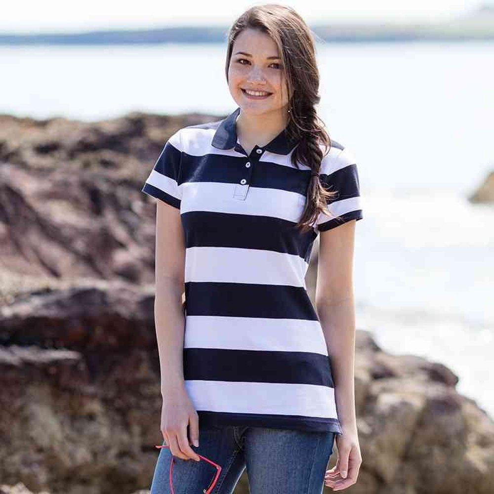 Ladies Front Row Full Stripe Short Sleeve Polo Shirt Tshirt Top FR211