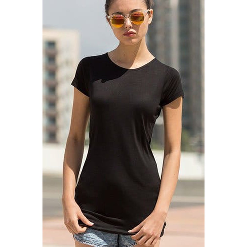 Ladies Longer Length Womens Slinky Short Sleeve T-Shirt Top SK261