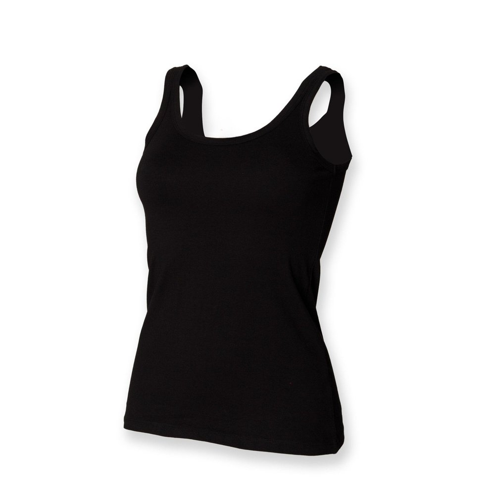 Ladies Modern Fit Stretch Tank Top Vest Top Black White Blue Fuschia SK103