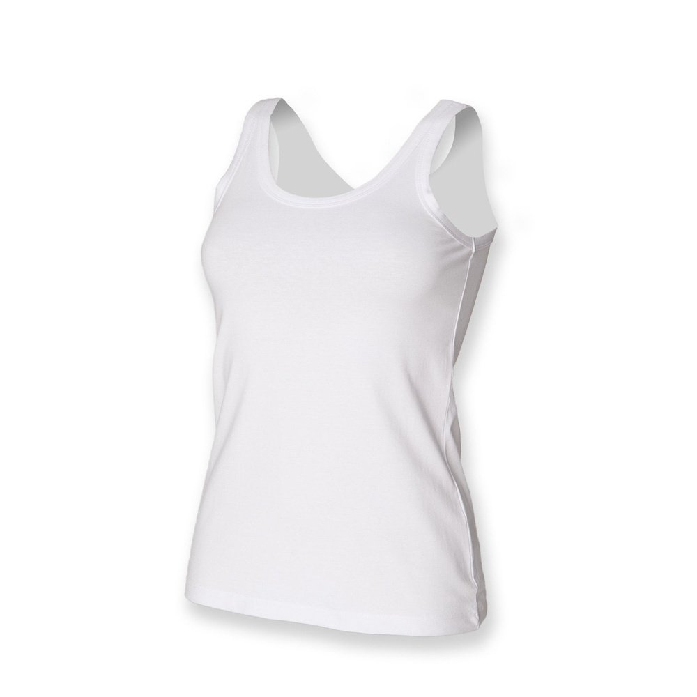 Ladies Modern Fit Stretch Tank Top Vest Top Black White Blue Fuschia SK103