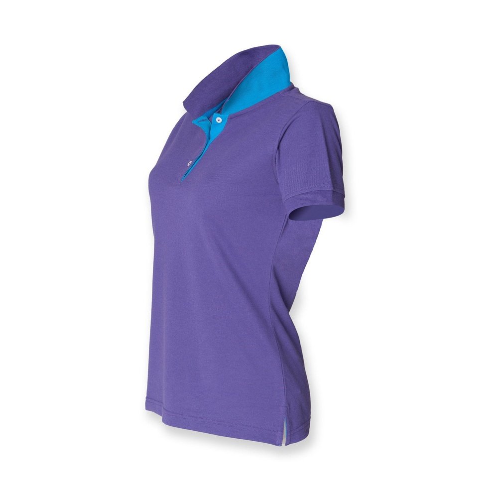 Ladies Poly Cotton Contrast Polo Shirt Women's T-Shirt Top H421