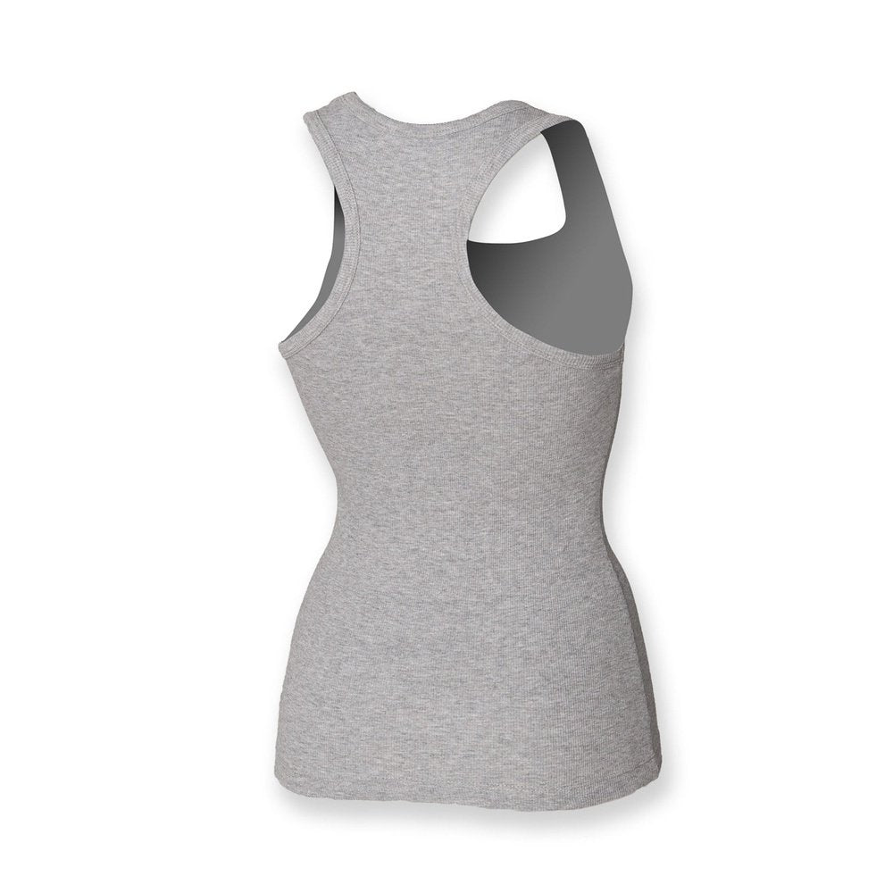 Ladies Women Cotton Rich Long Length Sleeveless Racerback Vest Top SK150