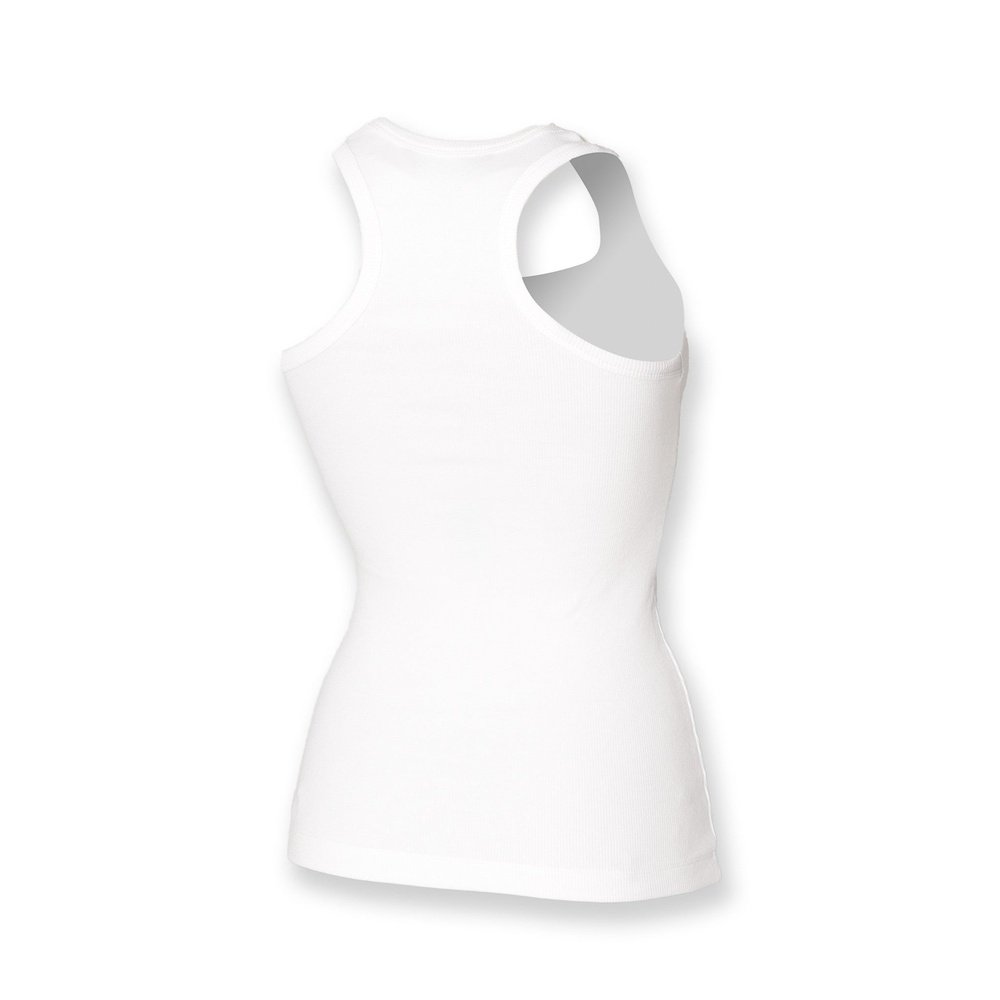 Ladies Women Cotton Rich Long Length Sleeveless Racerback Vest Top SK150