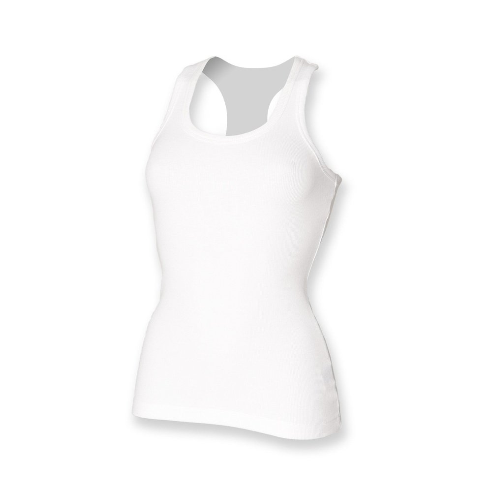 Ladies Women Cotton Rich Long Length Sleeveless Racerback Vest Top SK150