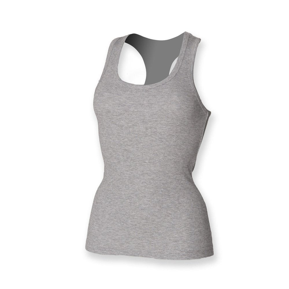 Ladies Women Cotton Rich Long Length Sleeveless Racerback Vest Top SK150