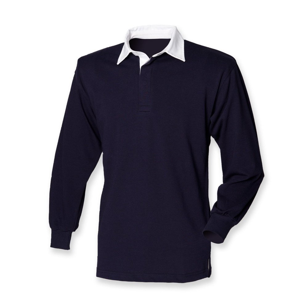 New Gents Long sleeve Plain Front Row Rugby Shirt Top FR100