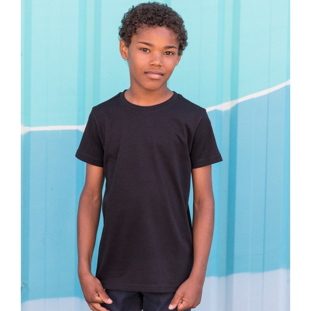 Kids Longer Length Dipped Hem Soft Cotton Short Sleeve T-Shirt Black White SM258