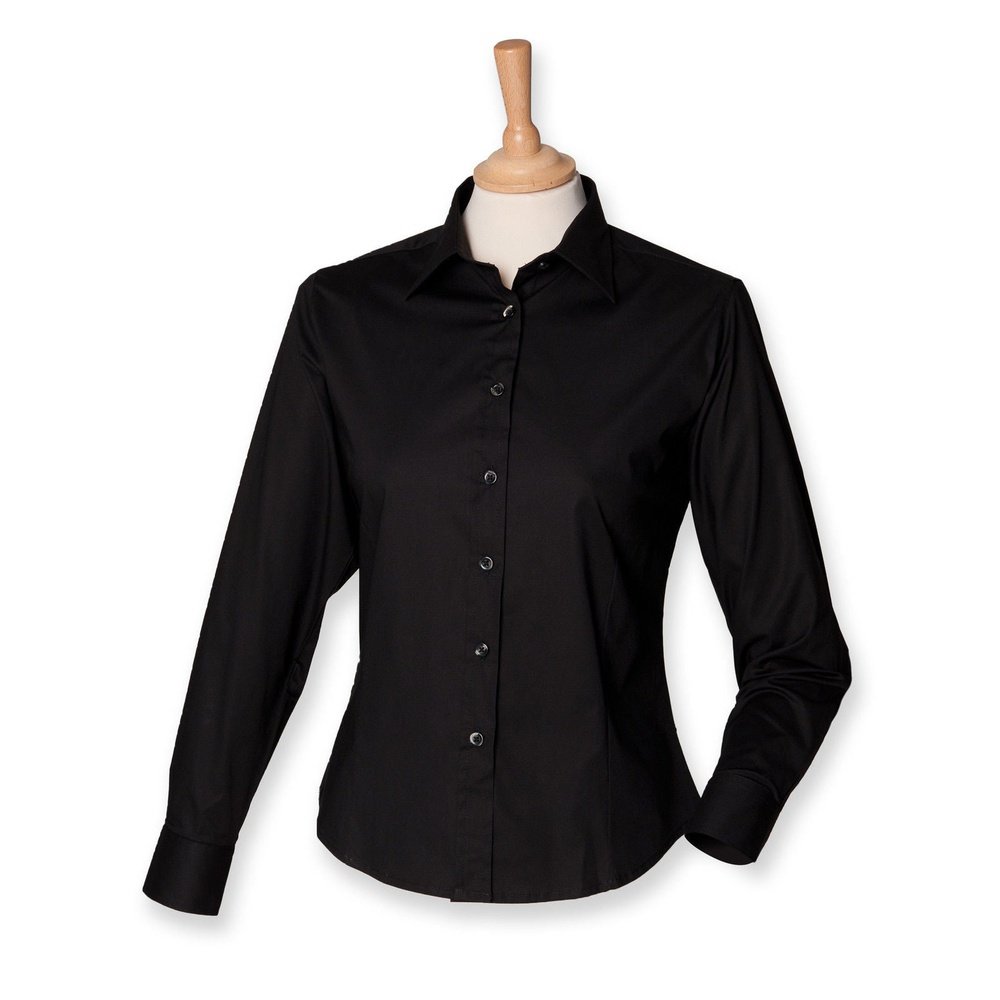 Ladies Stretch Long Sleeved Blouse Shirt Black White RRP - 19.99 H541
