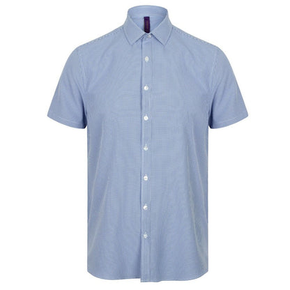 Gents Short Sleeve Blue Gingham Easy Care with Wicking Regular Fit Shirt H585