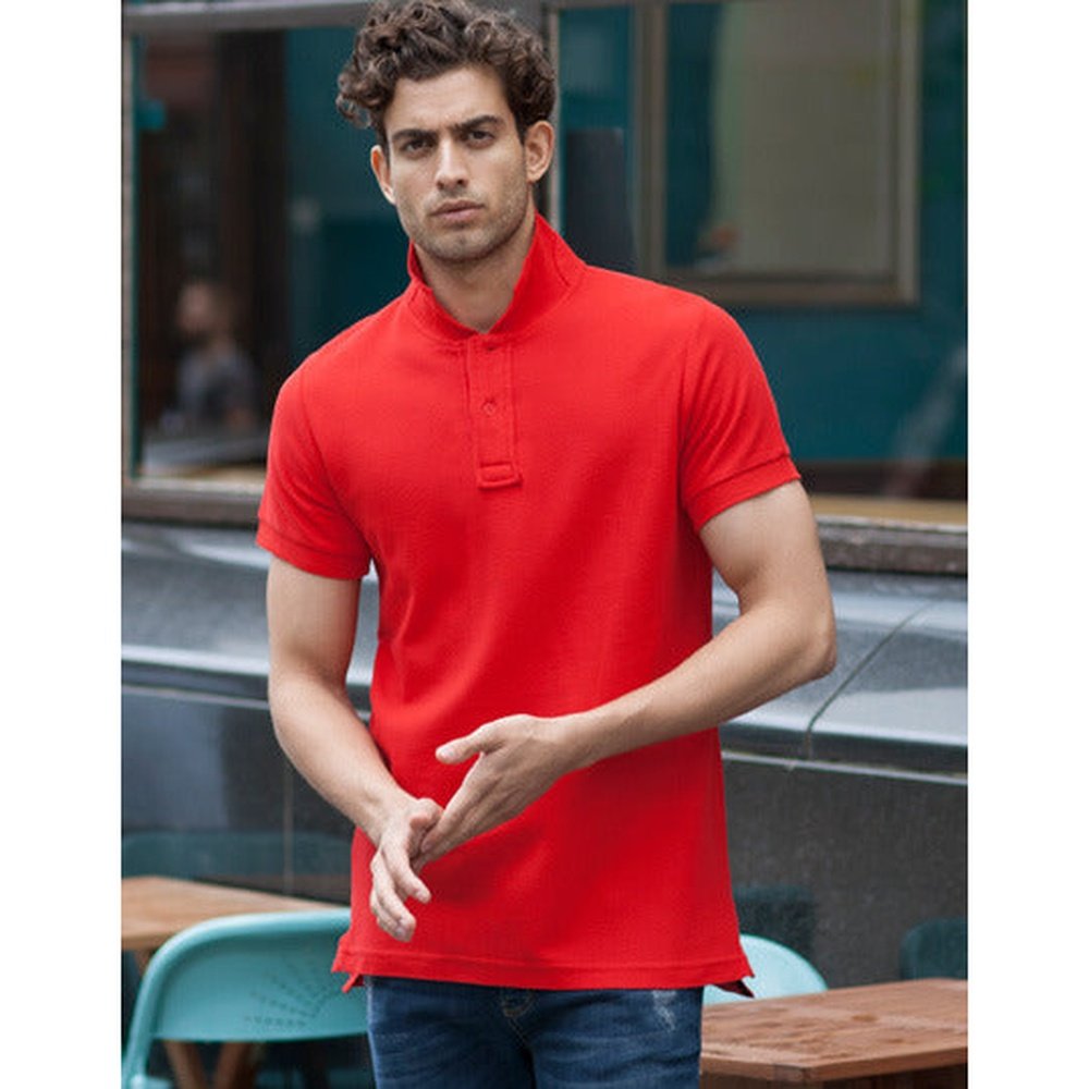 Mens Short Sleeve With Enforced Stand up Collar can be worn down Black Red SFM47