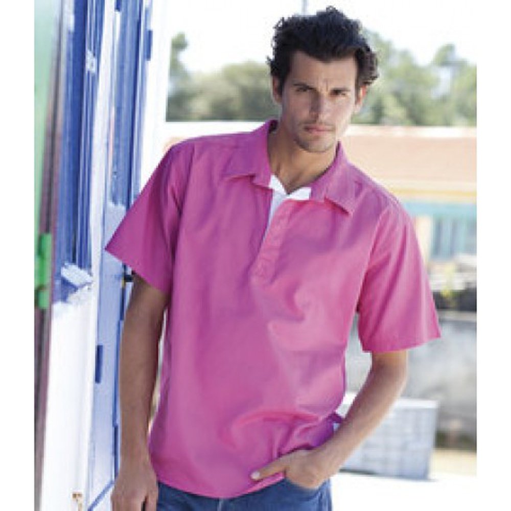 Men's Front Row Short Sleeve Classic Drill Shirt Pink Navy FR53