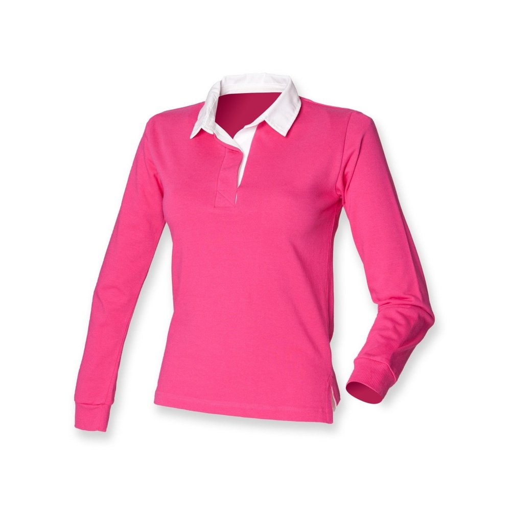 Front Row Self Coloured Ladies Long Sleeve Cotton Rugby Shirt FR77