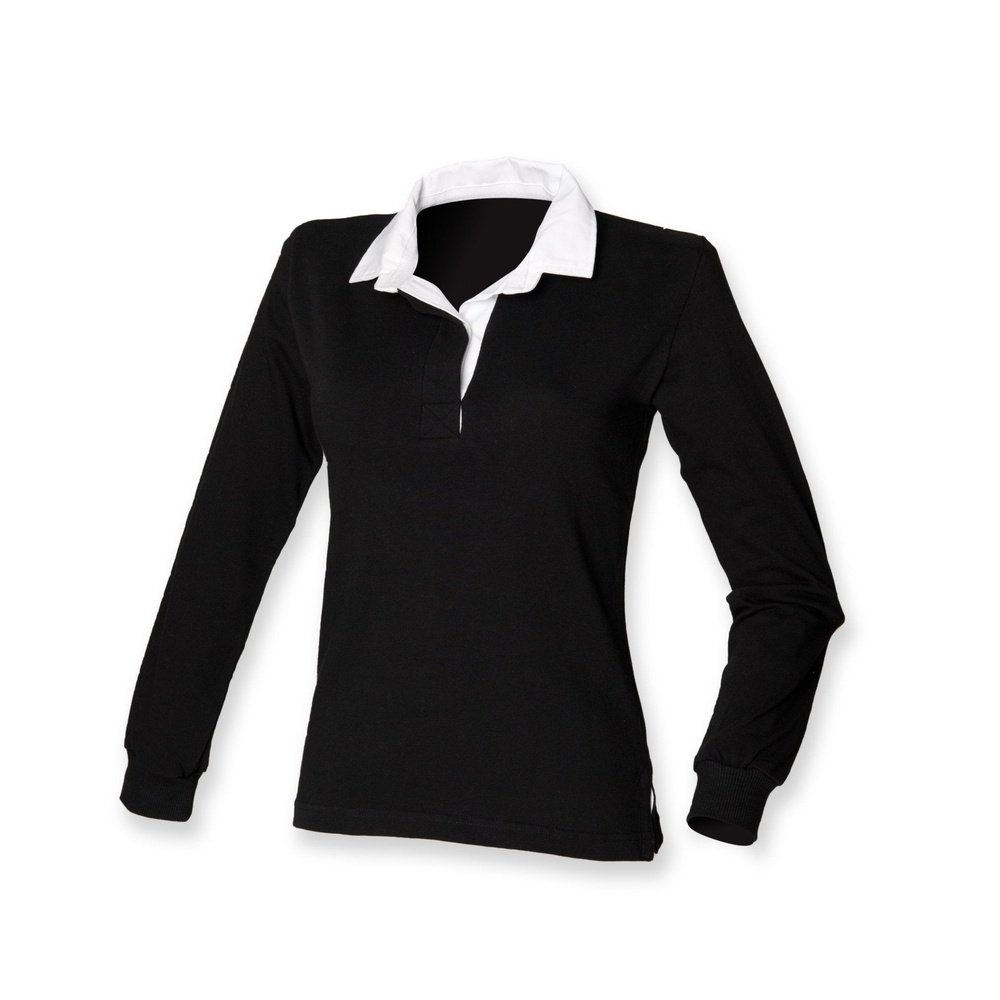 Front Row Self Coloured Ladies Long Sleeve Cotton Rugby Shirt FR77