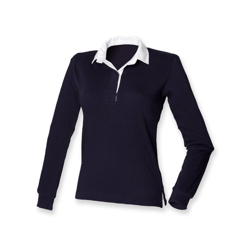 Front Row Self Coloured Ladies Long Sleeve Cotton Rugby Shirt FR77