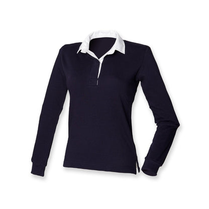 Front Row Self Coloured Ladies Long Sleeve Cotton Rugby Shirt FR77