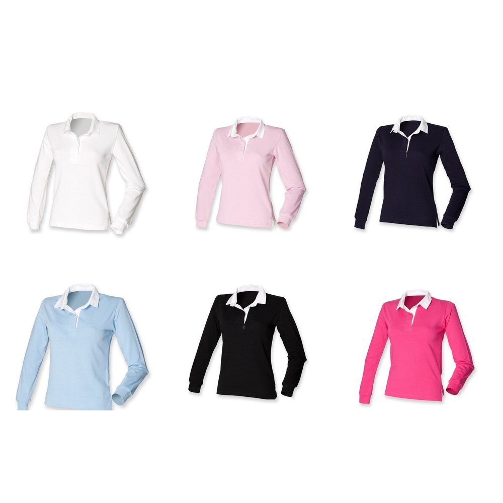 Front Row Self Coloured Ladies Long Sleeve Cotton Rugby Shirt FR77