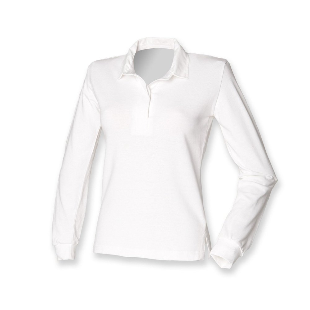 Front Row Self Coloured Ladies Long Sleeve Cotton Rugby Shirt FR77