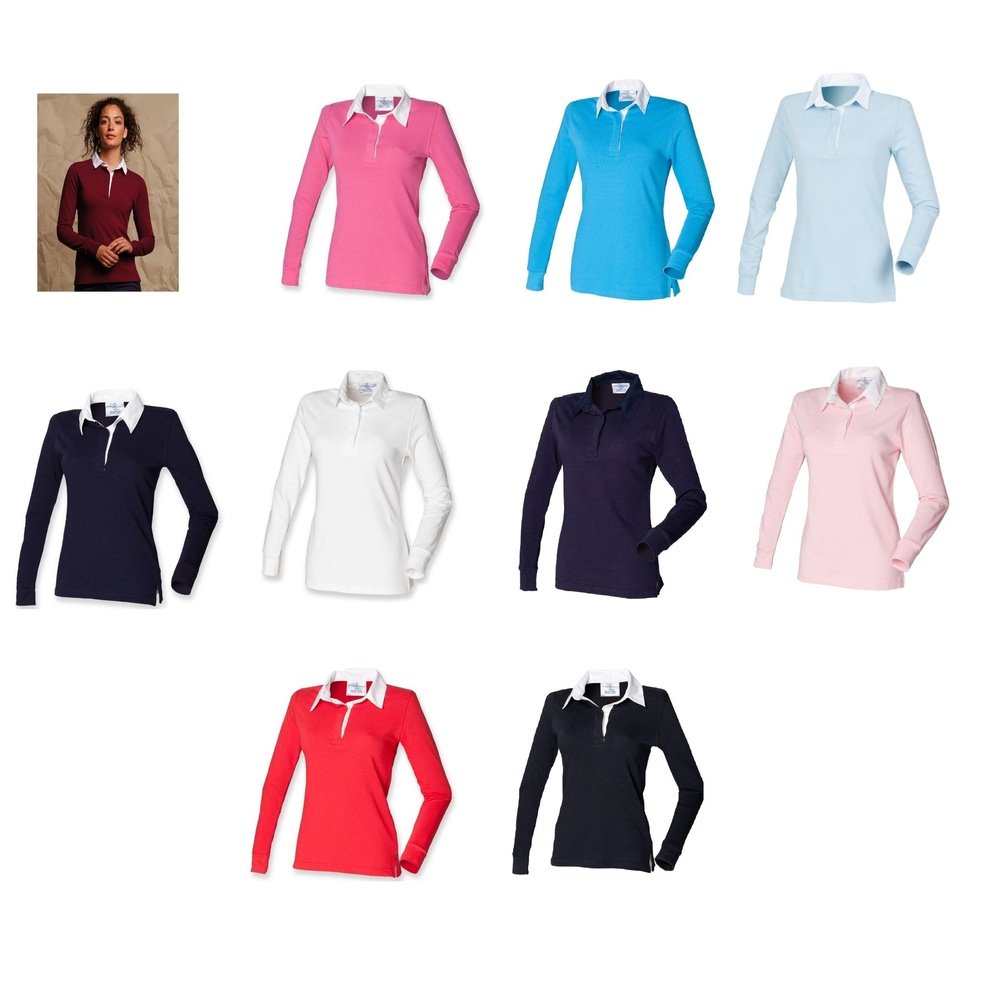 Front Row Womens Ladies Long Sleeve Plain Rugby Shirt FR101