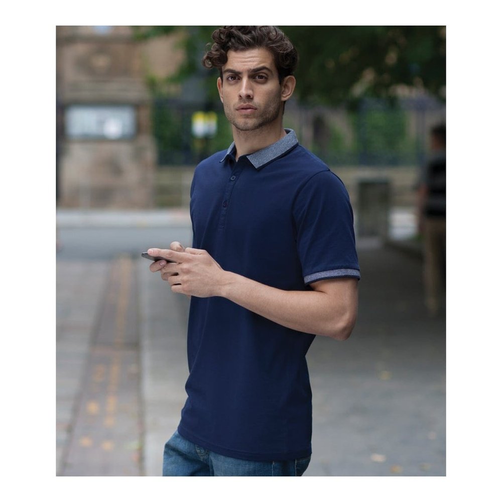 Gent's Cotton Polo Shirt With Jacquard Contrast Collar & Cuffs SF441