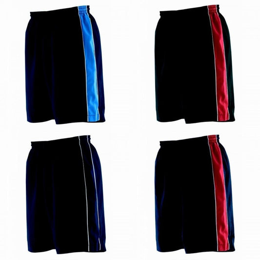 Gents Piped Microfibre Training Football Sport Short Mesh Lined Black Navy LV860