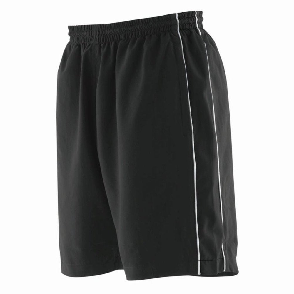 Gents Piped Microfibre Training Football Sport Short Mesh Lined Black Navy LV860