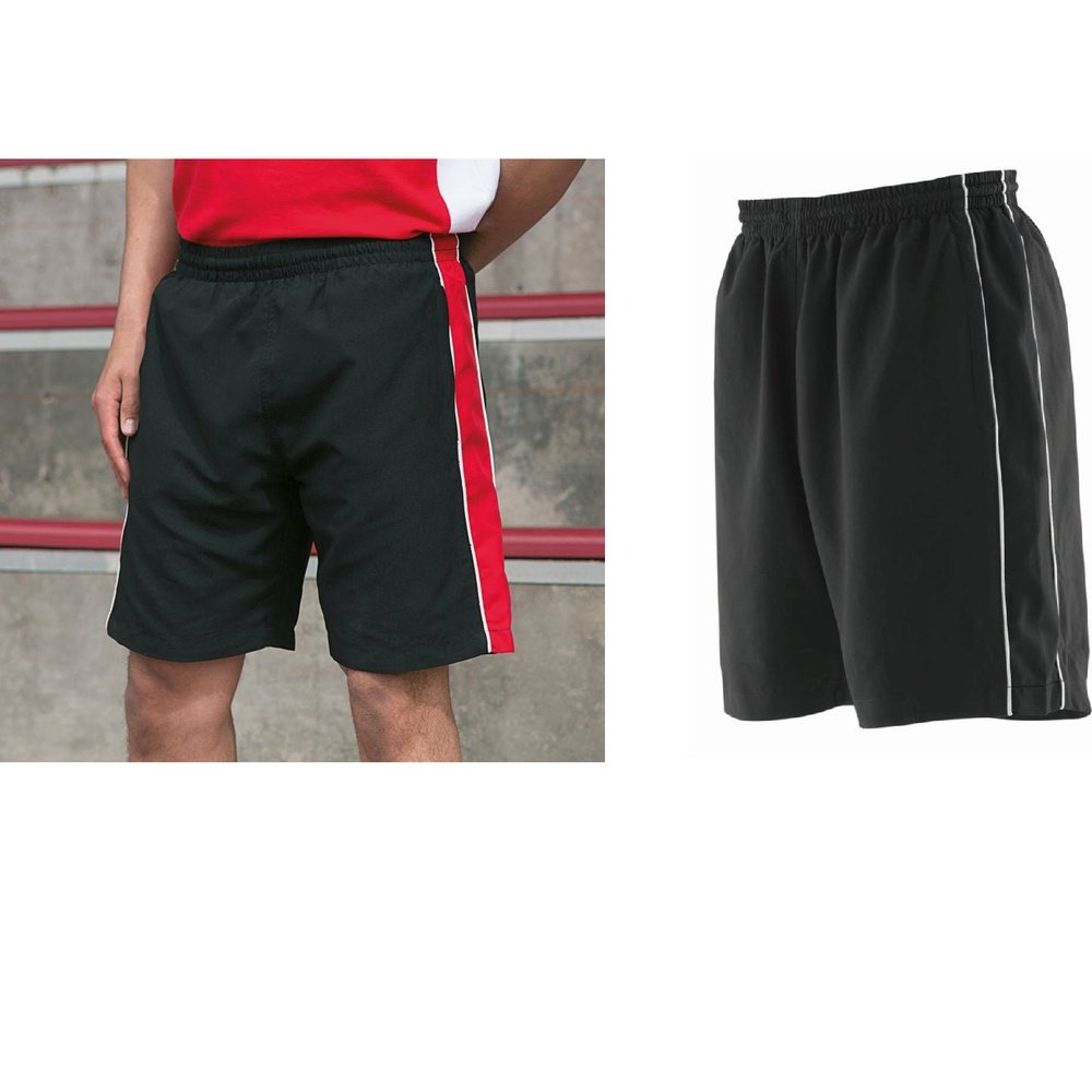 Gents Piped Microfibre Training Football Sport Short Mesh Lined Black Navy LV860