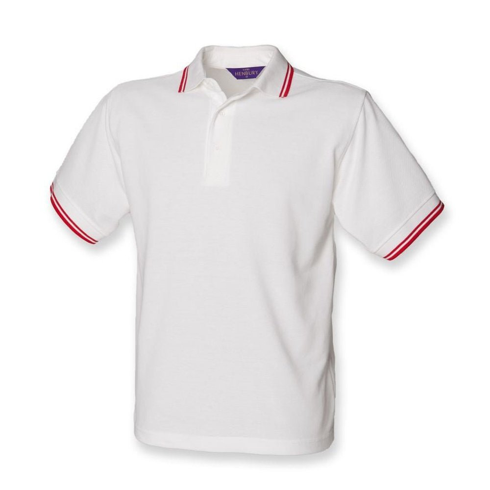 Gents Tipped Polo Shirt Mens Henbury Cotton Mix White Red T-shirt Top H450