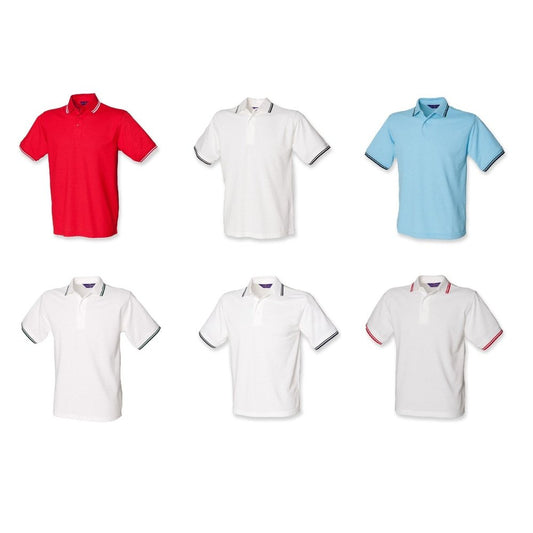 Gents Tipped Polo Shirt Mens Henbury Cotton Mix White Red T-shirt Top H450