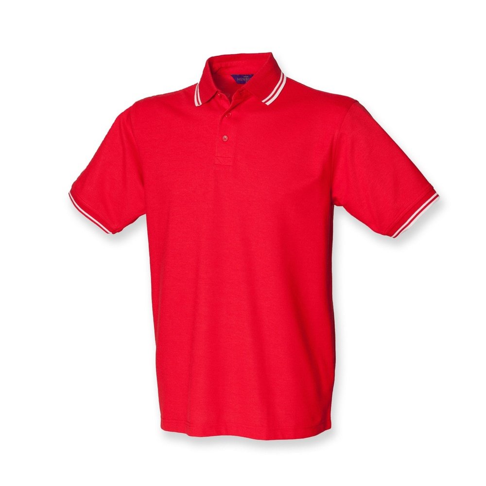 Gents Tipped Polo Shirt Mens Henbury Cotton Mix White Red T-shirt Top H450