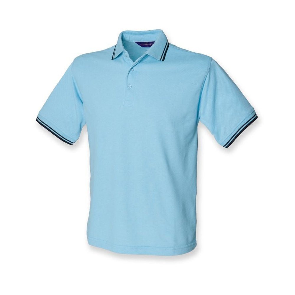 Gents Tipped Polo Shirt Mens Henbury Cotton Mix White Red T-shirt Top H450