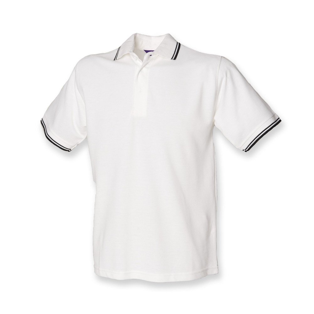 Gents Tipped Polo Shirt Mens Henbury Cotton Mix White Red T-shirt Top H450
