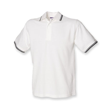 Gents Tipped Polo Shirt Mens Henbury Cotton Mix White Red T-shirt Top H450