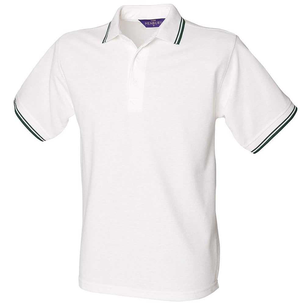 Gents Tipped Polo Shirt Mens Henbury Cotton Mix White Red T-shirt Top H450