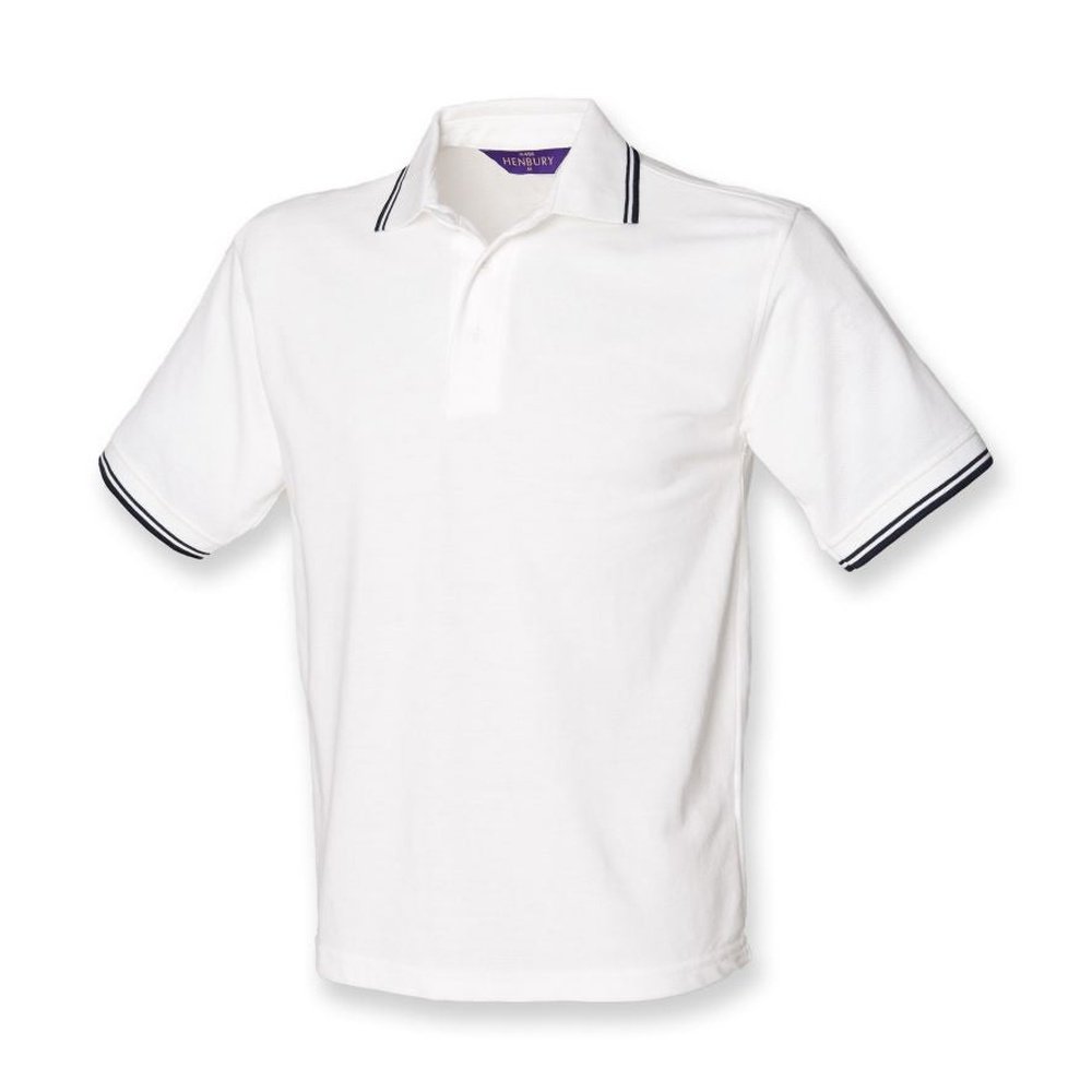 Gents Tipped Polo Shirt Mens Henbury Cotton Mix White Red T-shirt Top H450