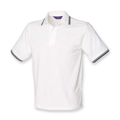 Gents Tipped Polo Shirt Mens Henbury Cotton Mix White Red T-shirt Top H450