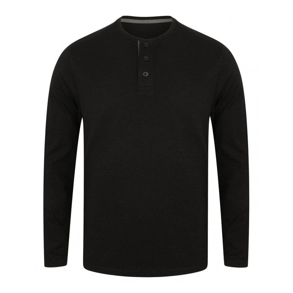 Gent's Washed Long Sleeve Soft Touch Cotton 3 Button T-shirt Men's Top FR130
