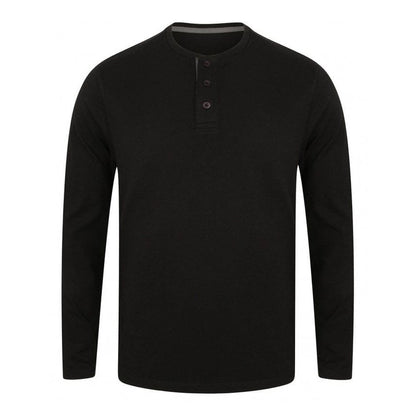 Gent's Washed Long Sleeve Soft Touch Cotton 3 Button T-shirt Men's Top FR130