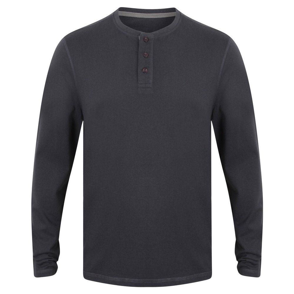 Gent's Washed Long Sleeve Soft Touch Cotton 3 Button T-shirt Men's Top FR130