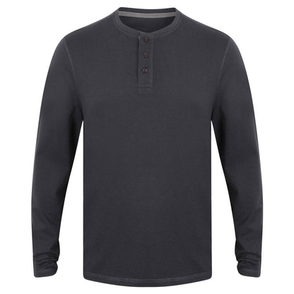 Gent's Washed Long Sleeve Soft Touch Cotton 3 Button T-shirt Men's Top FR130