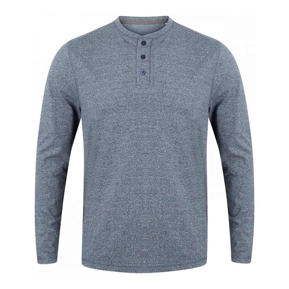 Gent's Washed Long Sleeve Soft Touch Cotton 3 Button T-shirt Men's Top FR130