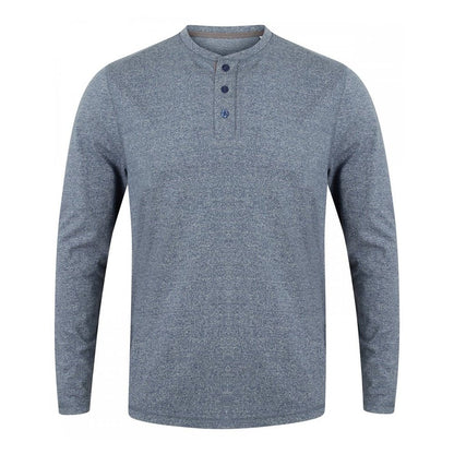 Gent's Washed Long Sleeve Soft Touch Cotton 3 Button T-shirt Men's Top FR130
